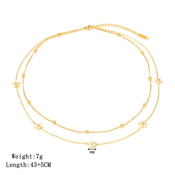 DOUBLE LAYER STAR CLAVICLE CHAIN NECKLACE 18K GOLD PLATING - Picture 3 of 3